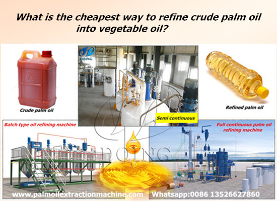 What is the cheapest way to refine crude palm oil into vegetable oil?