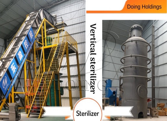 What are the principle and functions of the sterilization section in the palm oil processing process?