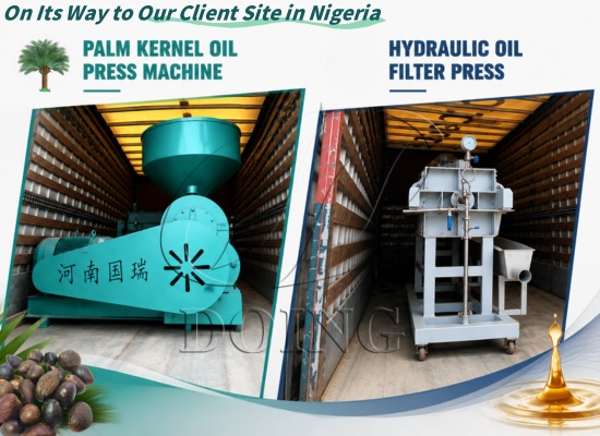 Nigerian customer picked up palm kernel oil processing machine from Henan Glory Nigeria warehouse
